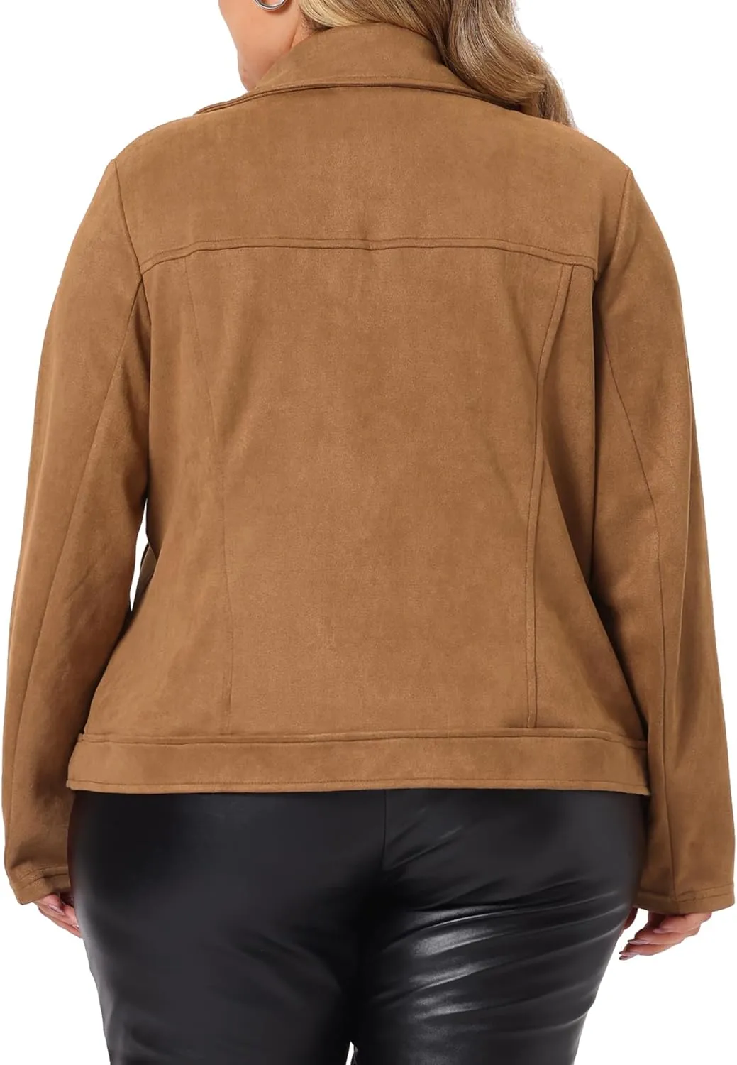 Agnes Orinda Plus Size Women Faux Suede Jacket Moto Biker Zipper Bomber Crop Coat Jacket Halloween