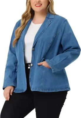 Agnes Orinda Women's Plus Size Denim Jackets Elegant Jean Lapel Work Blazers 2025