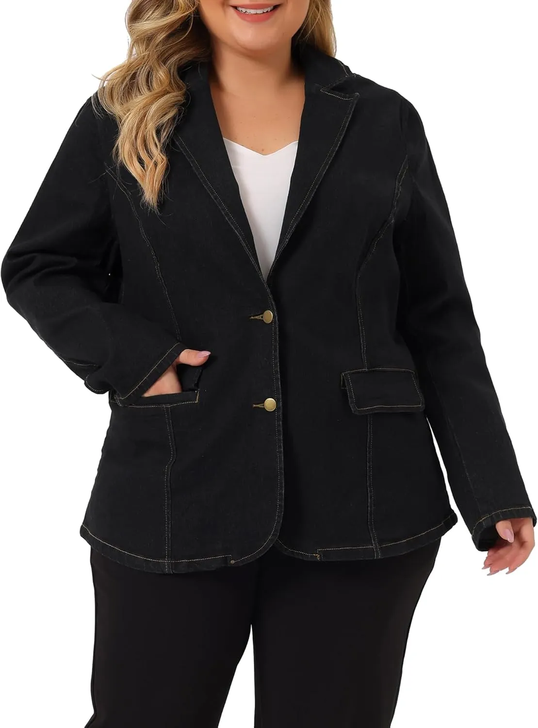 Agnes Orinda Women's Plus Size Denim Jackets Elegant Jean Lapel Work Blazers 2025
