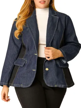 Agnes Orinda Women's Plus Size Denim Jackets Elegant Jean Lapel Work Blazers 2025
