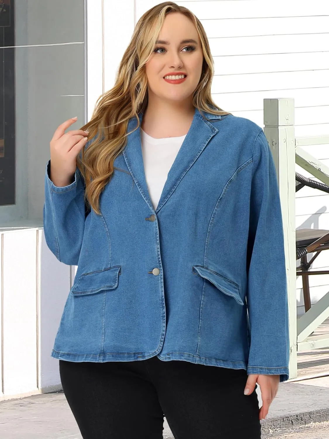 Agnes Orinda Women's Plus Size Denim Jackets Elegant Jean Lapel Work Blazers 2025