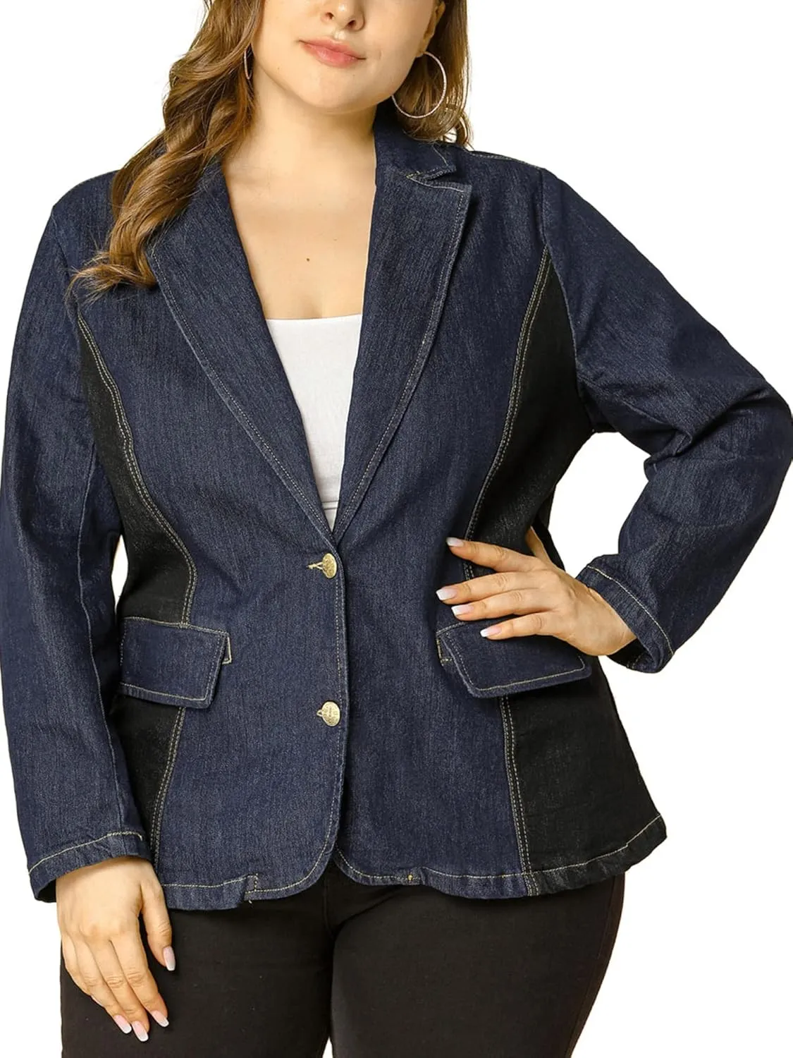 Agnes Orinda Women's Plus Size Denim Jackets Elegant Jean Lapel Work Blazers 2025