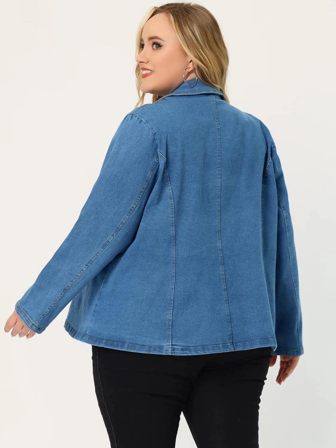 Agnes Orinda Women's Plus Size Denim Jackets Elegant Jean Lapel Work Blazers 2025