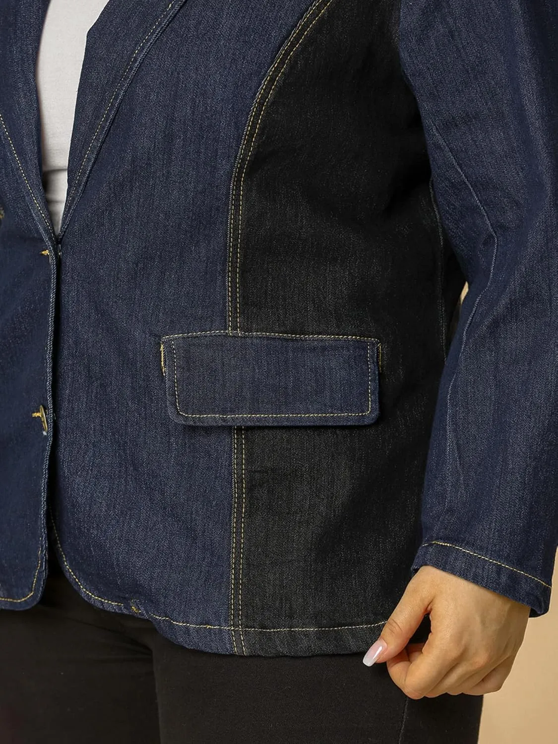 Agnes Orinda Women's Plus Size Denim Jackets Elegant Jean Lapel Work Blazers 2025