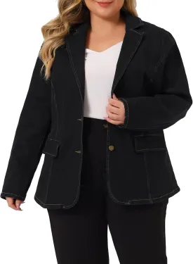 Agnes Orinda Women's Plus Size Denim Jackets Elegant Jean Lapel Work Blazers 2025