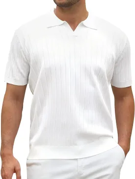 Alex Vando Mens Knit Polo Shirts Casual Short Sleeve Johnny Collar Golf Shirts