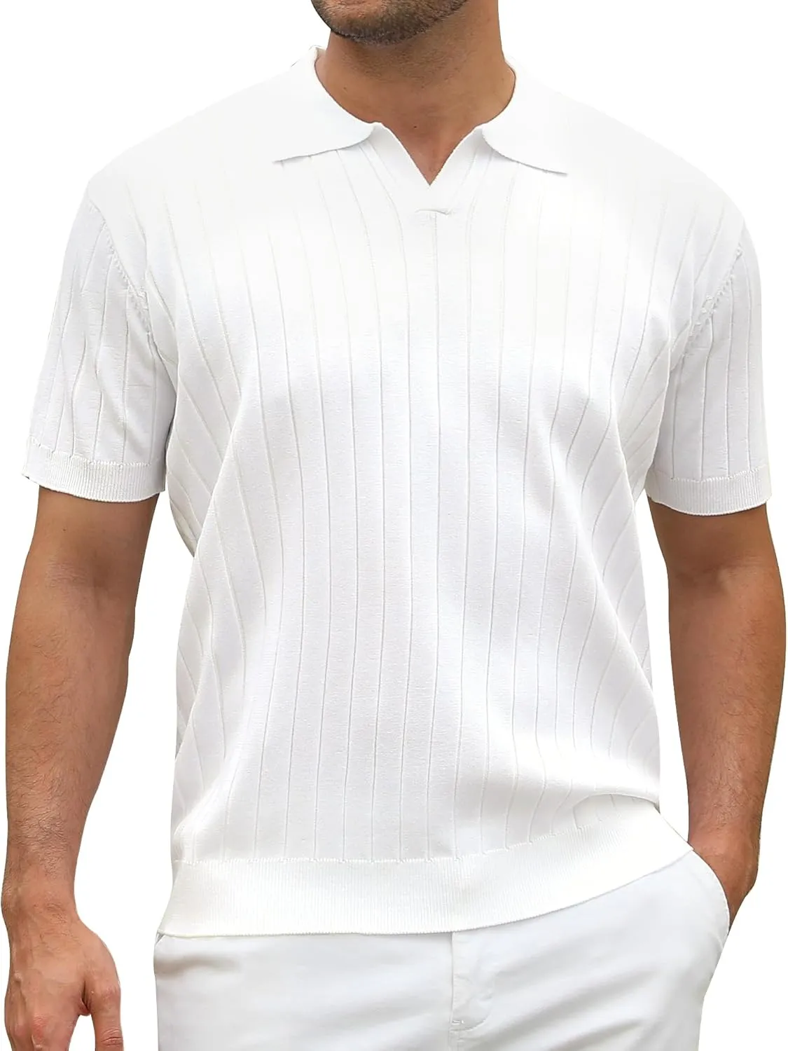 Alex Vando Mens Knit Polo Shirts Casual Short Sleeve Johnny Collar Golf Shirts