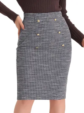 Allegra K Pencil Tweed Skirt for Women's Winter Classic Skirts