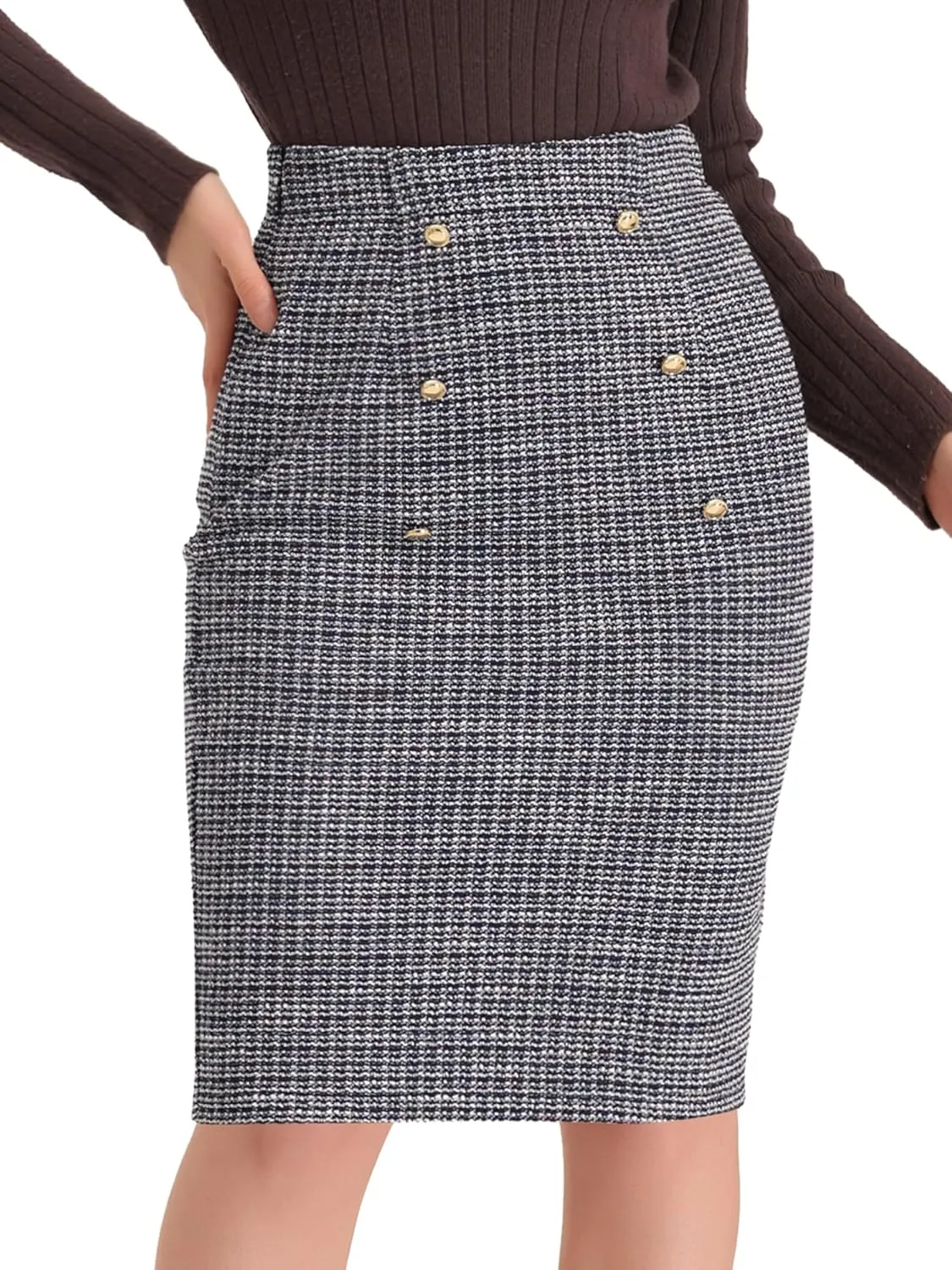 Allegra K Pencil Tweed Skirt for Women's Winter Classic Skirts