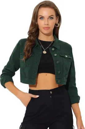 Allegra K Women's Denim Jackets 2025 Casual Button Down Long Sleeves Crop Jean Jacket