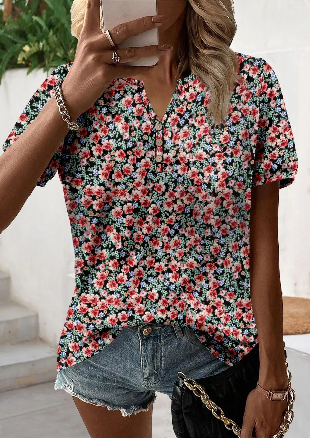 BETTE BOUTIK Womens Summer Tunic Tops Short Sleeve Trendy Shirts Casual Blouse