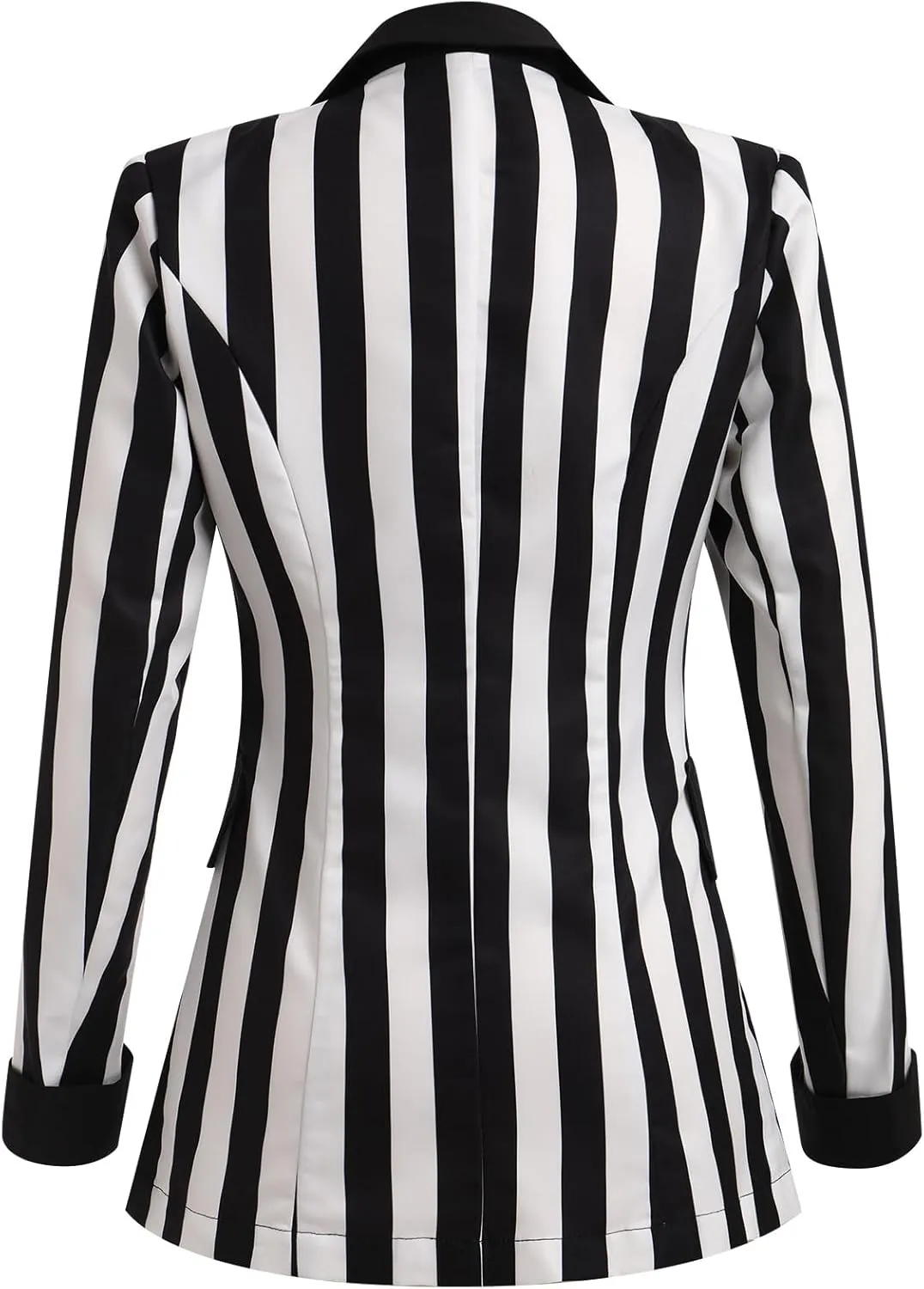 Black and White Striped Blazer for Women Long Sleeve Open Front Work Office Jacket Halloween Lapel Pockets Button Blazer Suit
