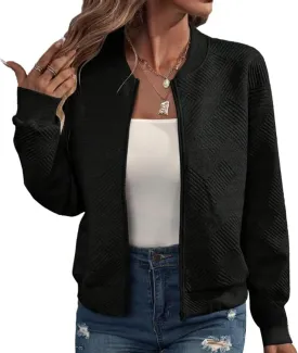 Bomber Jacket Women Lightweight Zip Up Quilted Jackets Fall 2024 Dressy Casual Full Zip Hoodies with Hidden Pockets