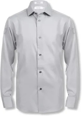 Calvin Klein Boys' Long Sleeve Buttoned Cuffs & Shirttail Hem Sateen Dress Shirt