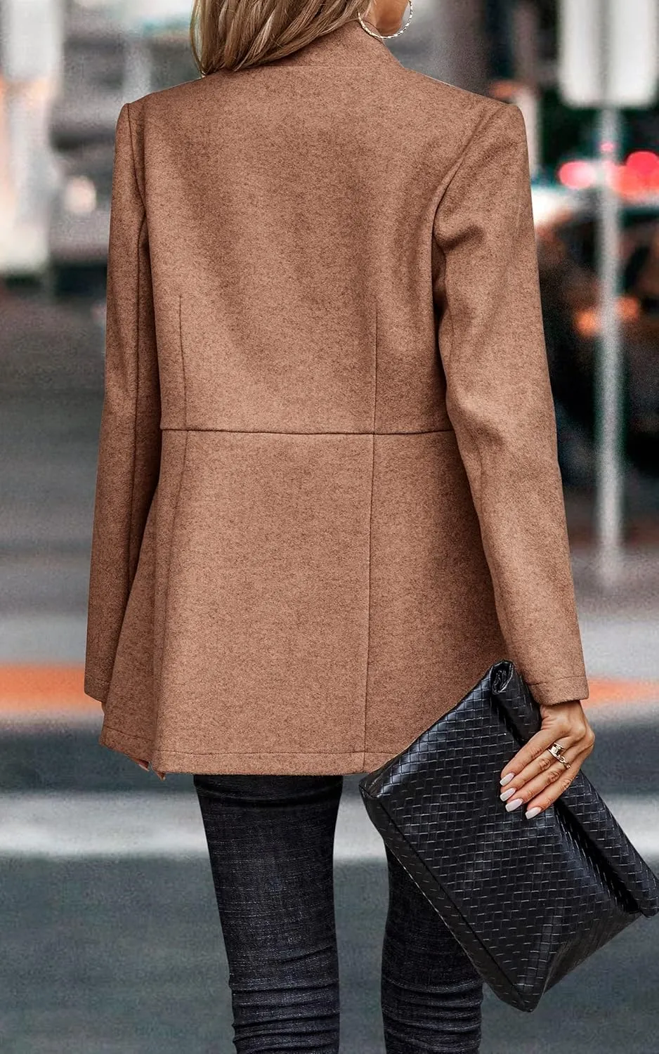 CCTOO Women's Coat Casual Open Front Blazer Long Sleeve Stand Collar Solid Trench Business Work Office Jacket Outwear