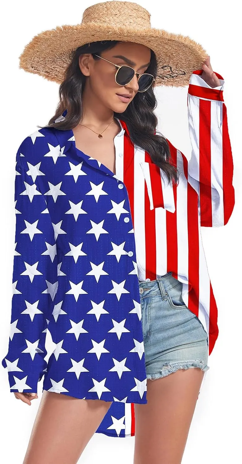 Century Star Womens Button Down Shirts Vacation Outfits Loose Fit Long Sleeve Casual Oversize Collared Blouse