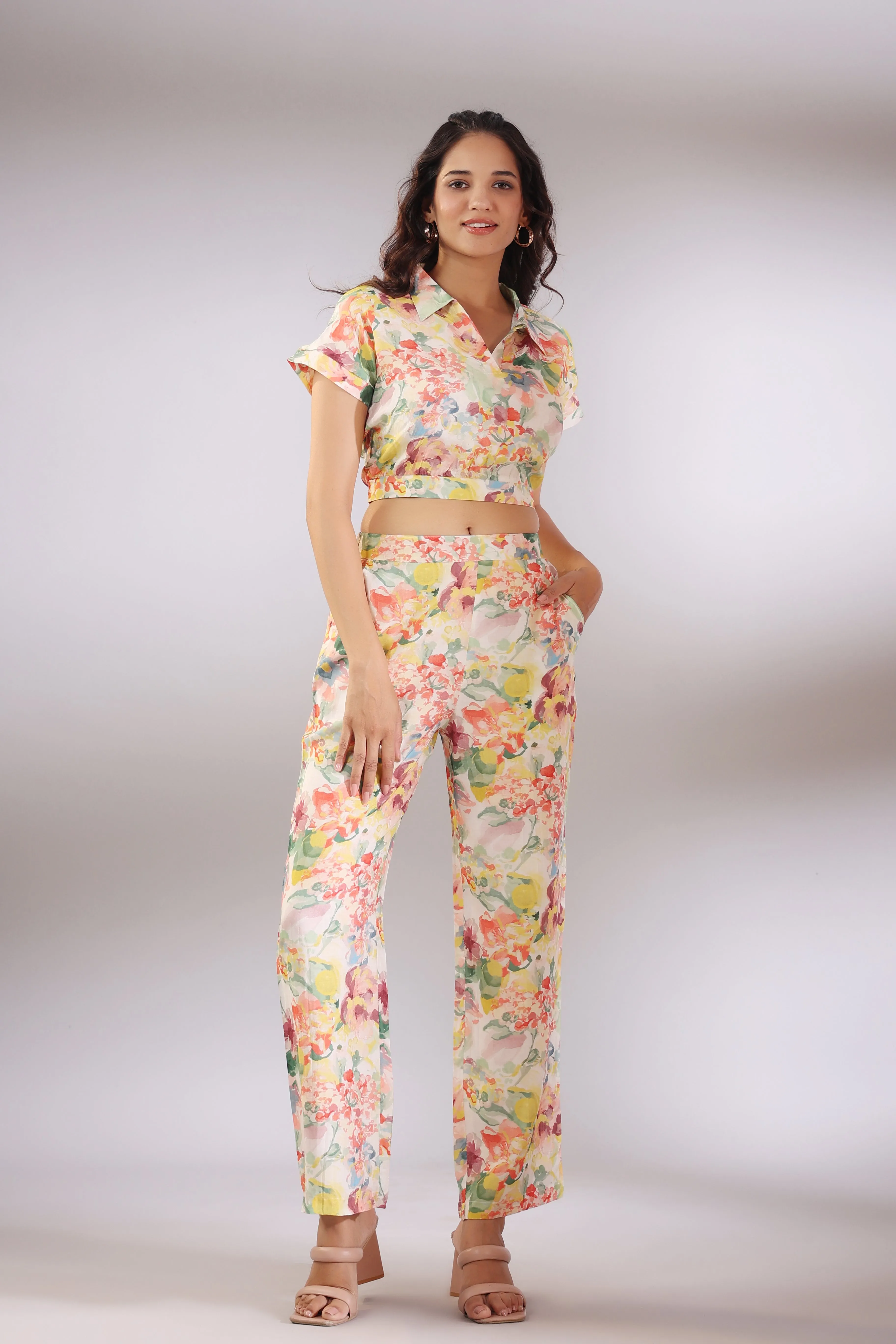 Cin Cin Muslin Silk Crop Top and Pants Co ord Set
