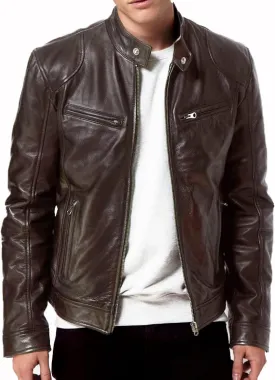 DECIMAL Men's Black Genuine Lambskin Leather Biker Jacket VINTAGE REAL BROWN MOTORCYCLE JACKETS FOR MEN