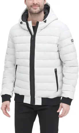 DKNY Men's Quilted Performance Hooded Bomber Jacket