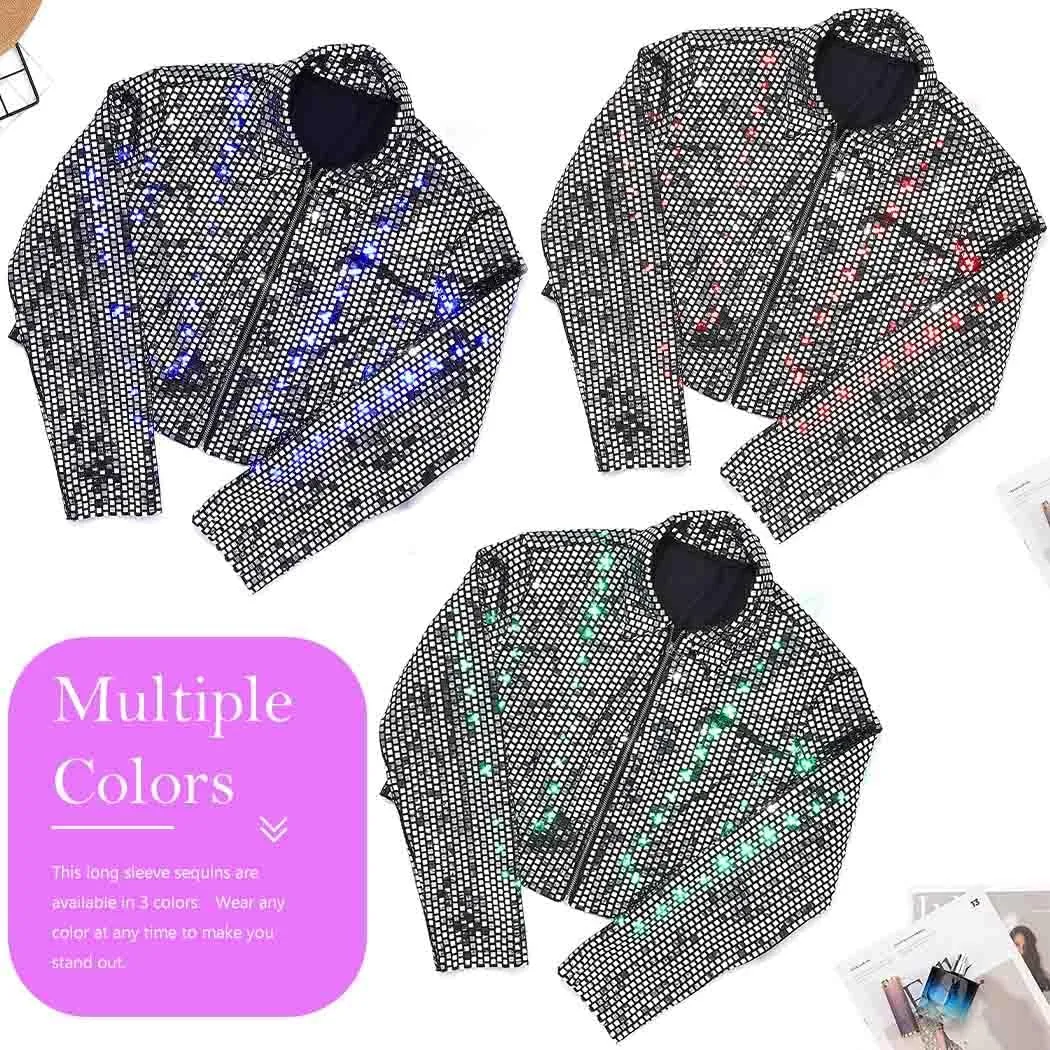 EVILD Womens Sequin Jacket Sparkly Blazer Jackets Glitter Disco Costume Outfits
