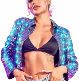 EVILD Womens Sequin Jacket Sparkly Blazer Jackets Glitter Disco Costume Outfits