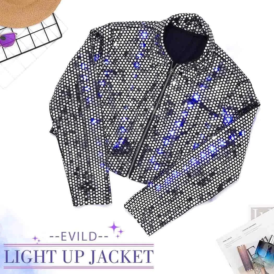 EVILD Womens Sequin Jacket Sparkly Blazer Jackets Glitter Disco Costume Outfits