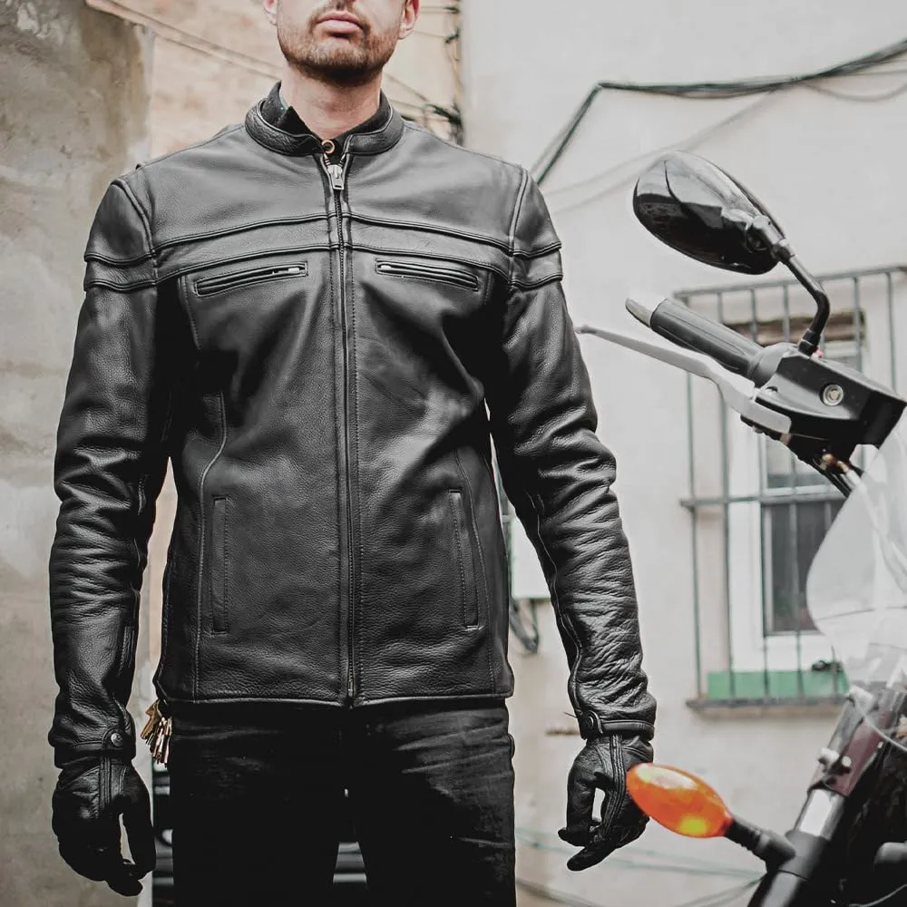 First Mfg Co - Maverick - Men's Motorcycle Biker Riding Black Leather Jacket