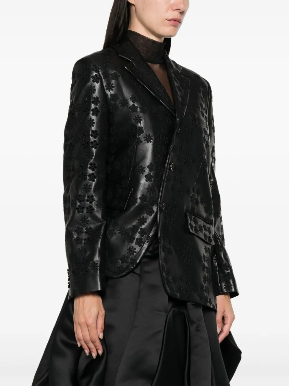 Floral Diagonal Button Printed Jacket