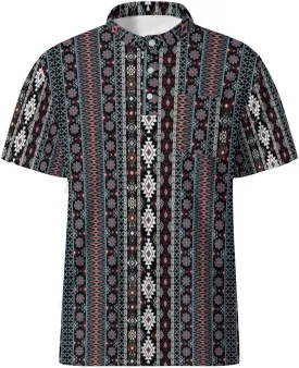 Golf Shirts for Men Printed Henley Shirts Collarless Golf Polo Shirt Short Sleeve with Pocket
