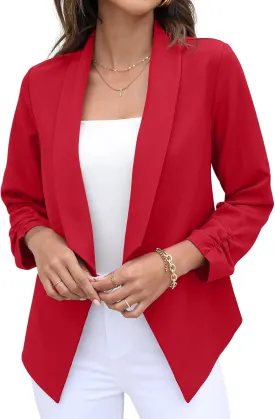GRECERELLE Women's Blazer Suit Open Front Cardigan 3/4 Sleeve Fitted Jacket Casual Office Cropped Blazer