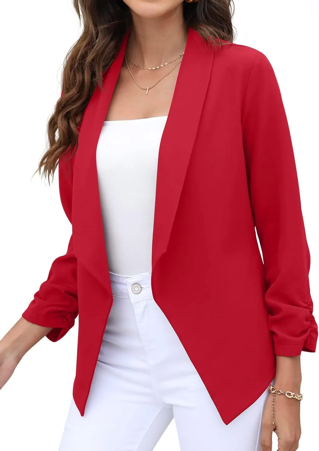 GRECERELLE Women's Blazer Suit Open Front Cardigan 3/4 Sleeve Fitted Jacket Casual Office Cropped Blazer