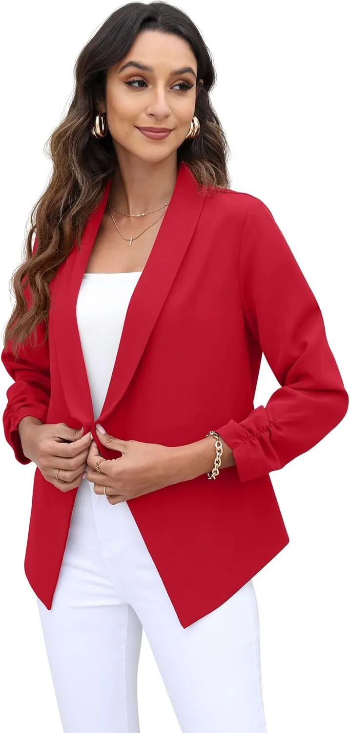 GRECERELLE Women's Blazer Suit Open Front Cardigan 3/4 Sleeve Fitted Jacket Casual Office Cropped Blazer