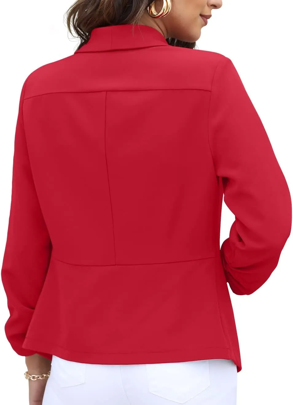 GRECERELLE Women's Blazer Suit Open Front Cardigan 3/4 Sleeve Fitted Jacket Casual Office Cropped Blazer