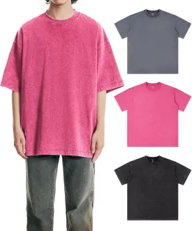 Heavyweight Cotton T-Shirts for Men Women Unisex Acid Washed T Shirt 100% Cotton Vintage Short Sleeve Tees