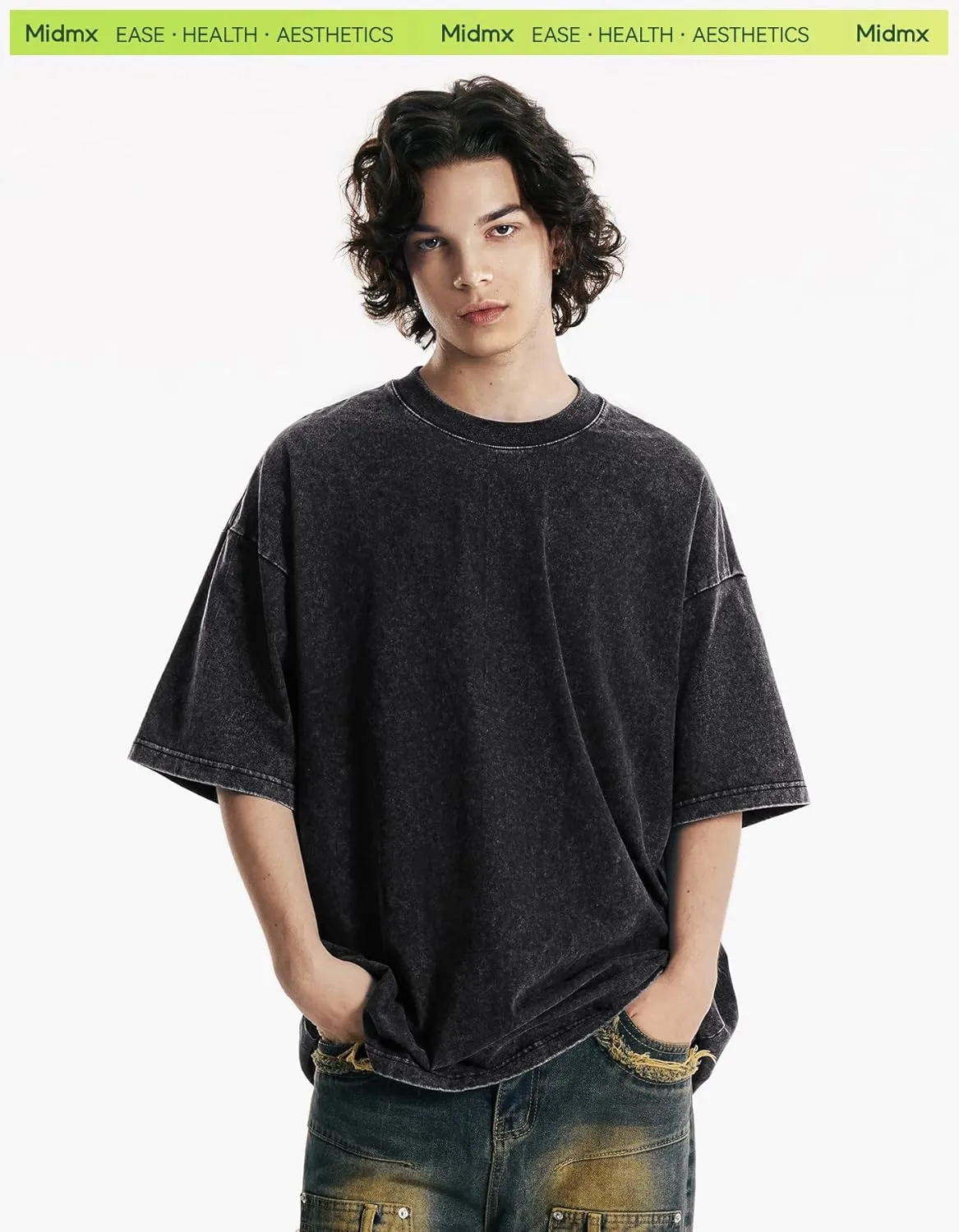 Heavyweight Cotton T-Shirts for Men Women Unisex Acid Washed T Shirt 100% Cotton Vintage Short Sleeve Tees