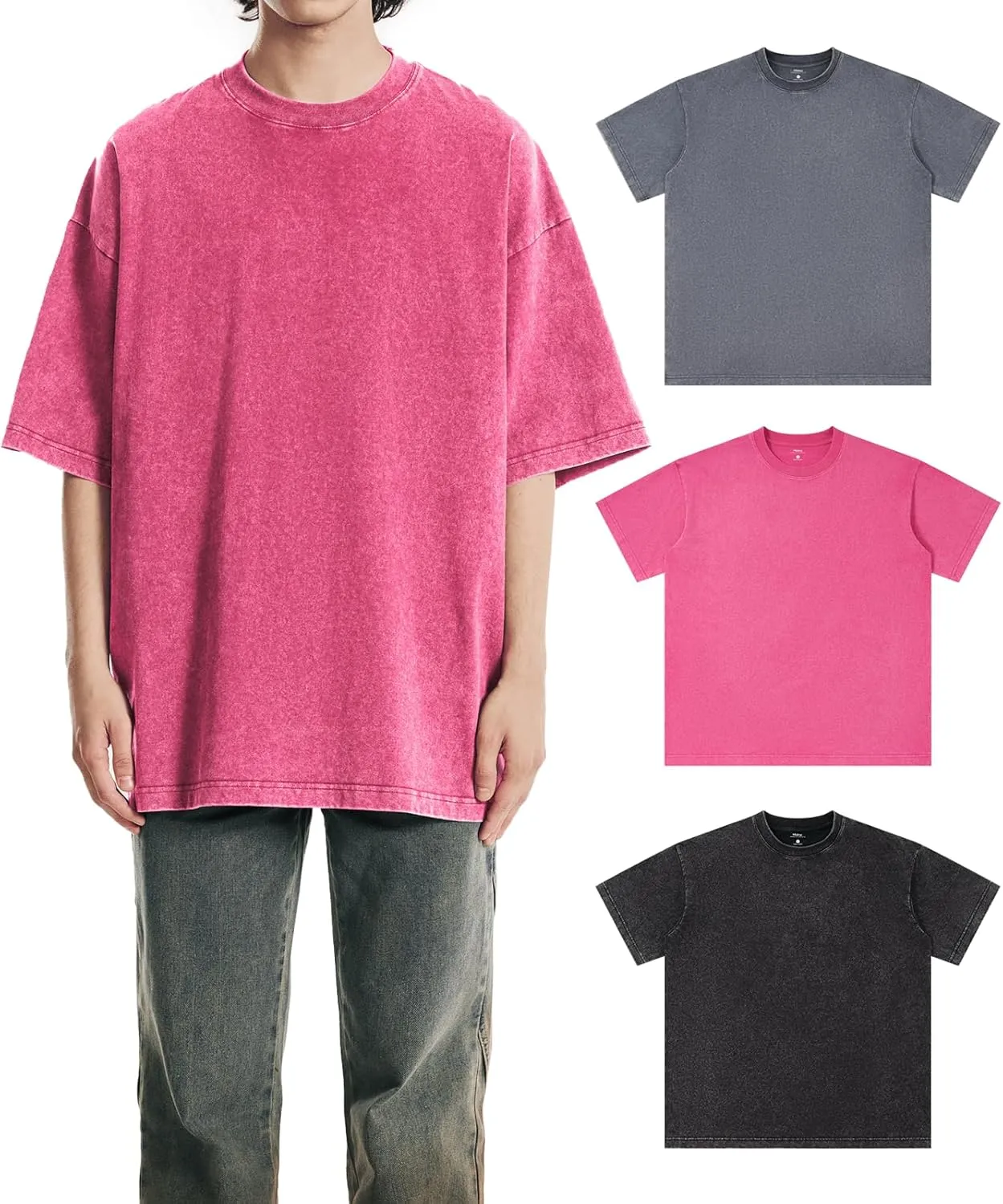 Heavyweight Cotton T-Shirts for Men Women Unisex Acid Washed T Shirt 100% Cotton Vintage Short Sleeve Tees