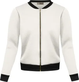 Hybrid & Company Women's Fashion Color Casual Office Comfy Zip Up Bomber Jacket Made in USA