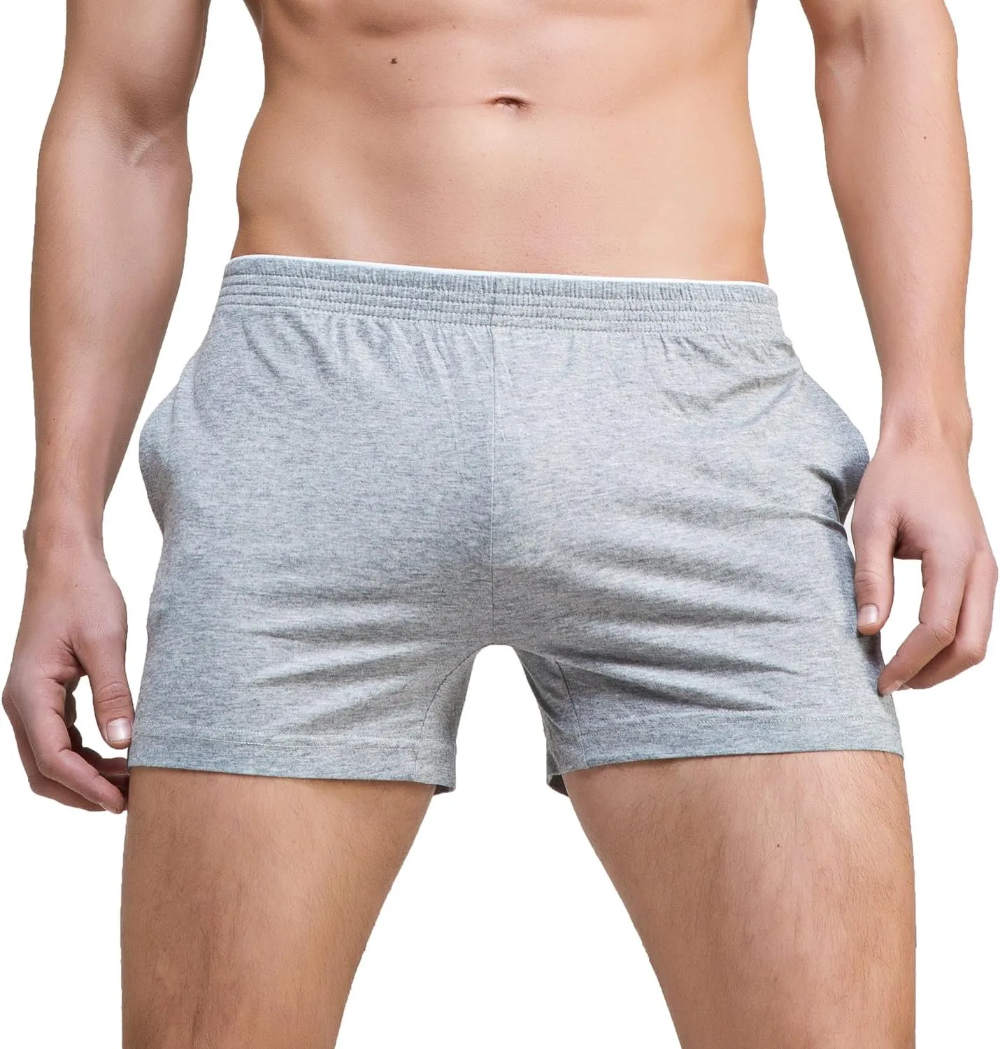 Linemoon Men's Solid Cotton Sleep Bottoms Fashion Simple Active Shorts