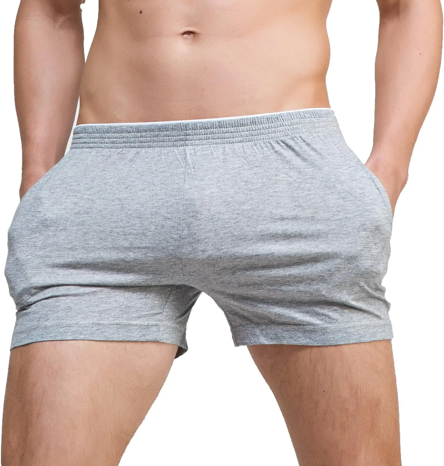 Linemoon Men's Solid Cotton Sleep Bottoms Fashion Simple Active Shorts