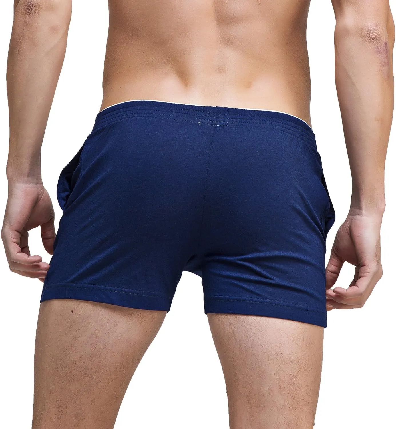 Linemoon Men's Solid Cotton Sleep Bottoms Fashion Simple Active Shorts