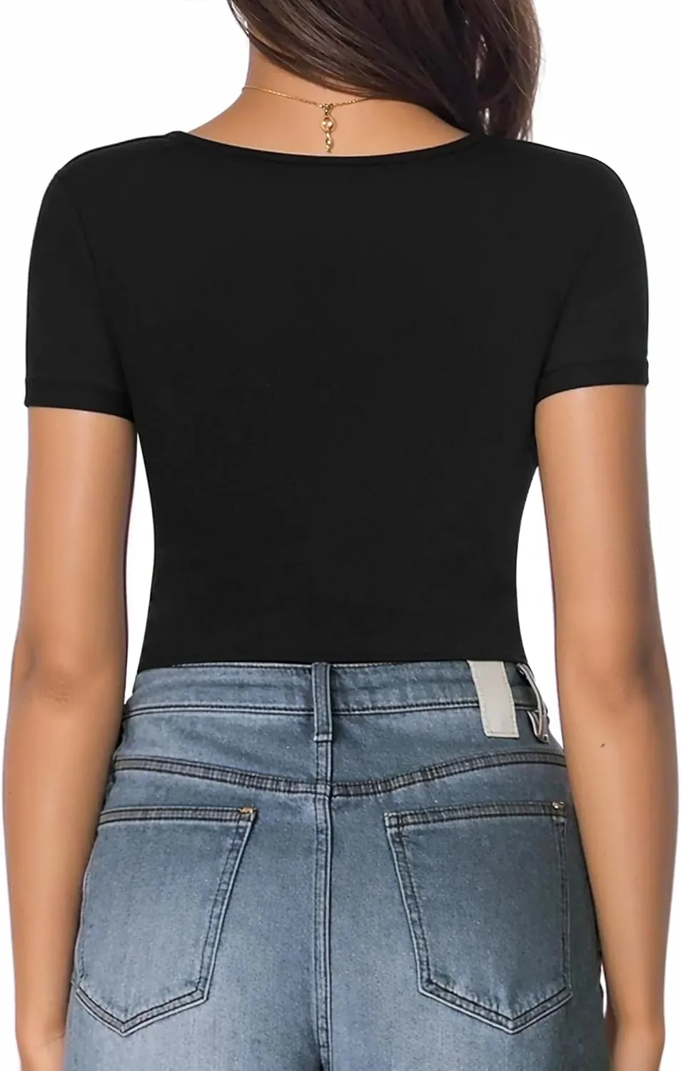 MANGOPOP Round Neck Short Sleeve Long Sleeve Bodysuits for Women Basic Body Suit Shirts Tops
