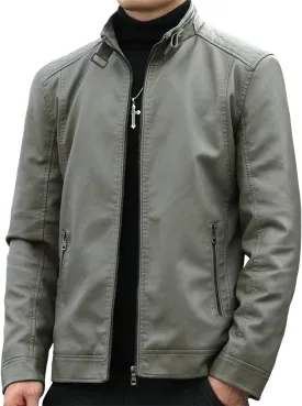 Mens Casual Stand Collar Faux Leather Jacket Biker Motorcycle Jackets
