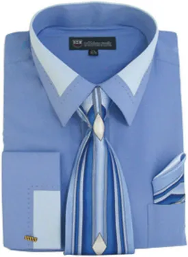 Men's Fashion Dress Shirt With Contrast Design Tie Hankie & Cuffs