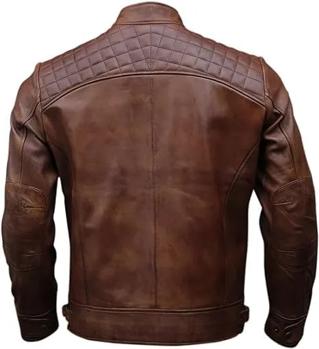 Mens Genuine Leather Biker Jacket Black | Vintage Brown Distressed Lambskin Motorcycle Jackets for Men