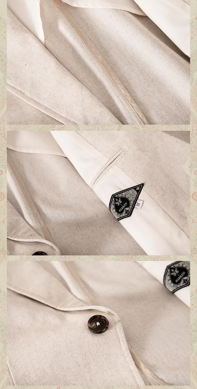 Men's Vintage Cotton Linen Blazer Summer Thin Business Single Suit Jacket