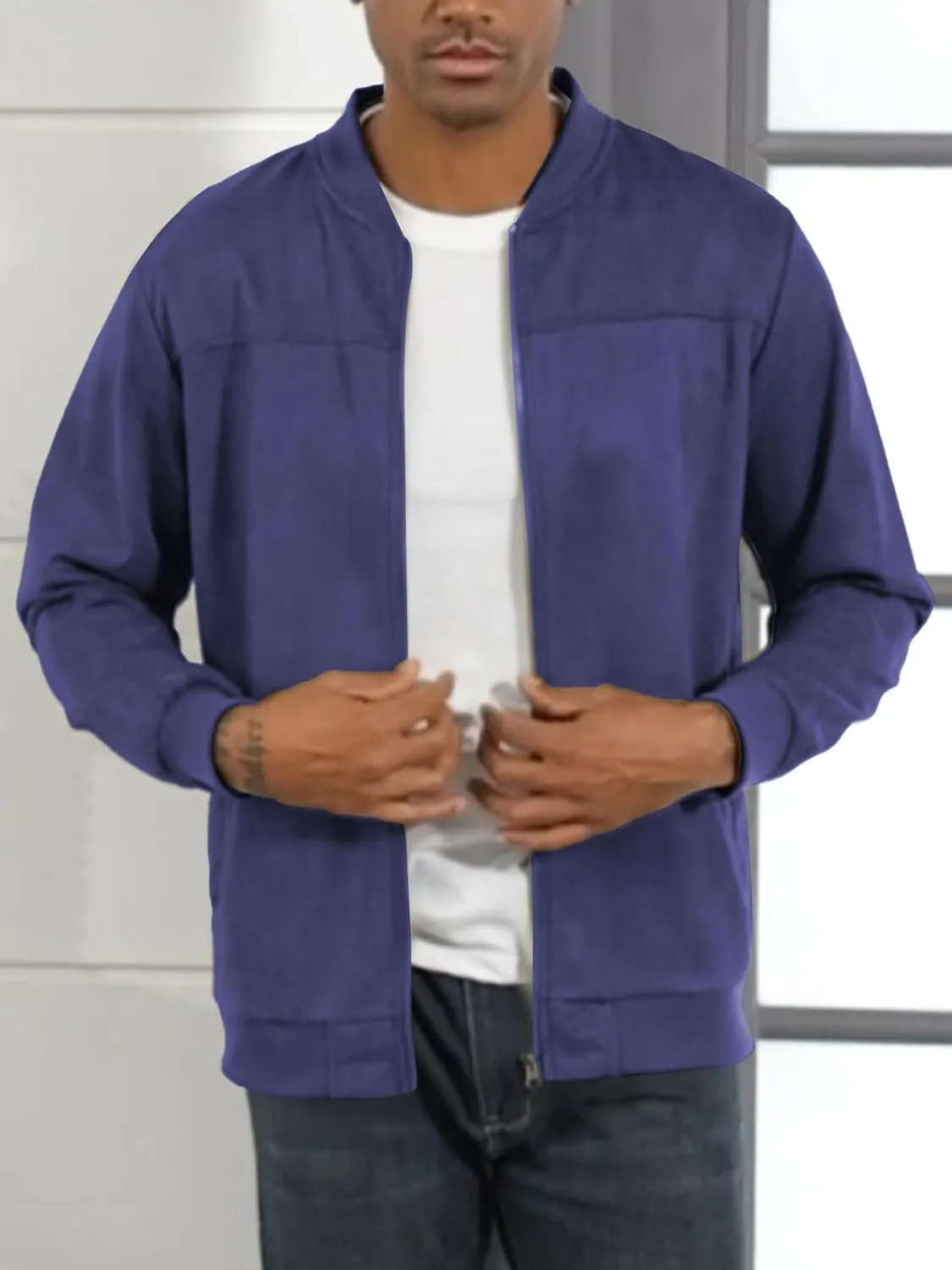 Men's Vintage Lightweight Suede Aviator Jacket Casual Stylish Fall Jackets Full Zip Knit Jackets