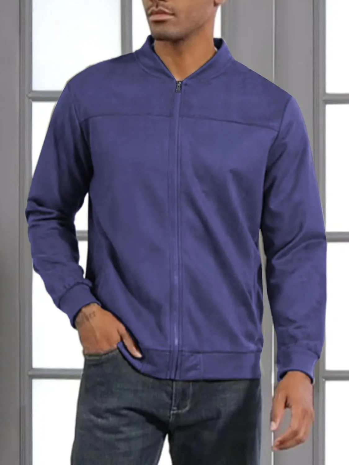 Men's Vintage Lightweight Suede Aviator Jacket Casual Stylish Fall Jackets Full Zip Knit Jackets