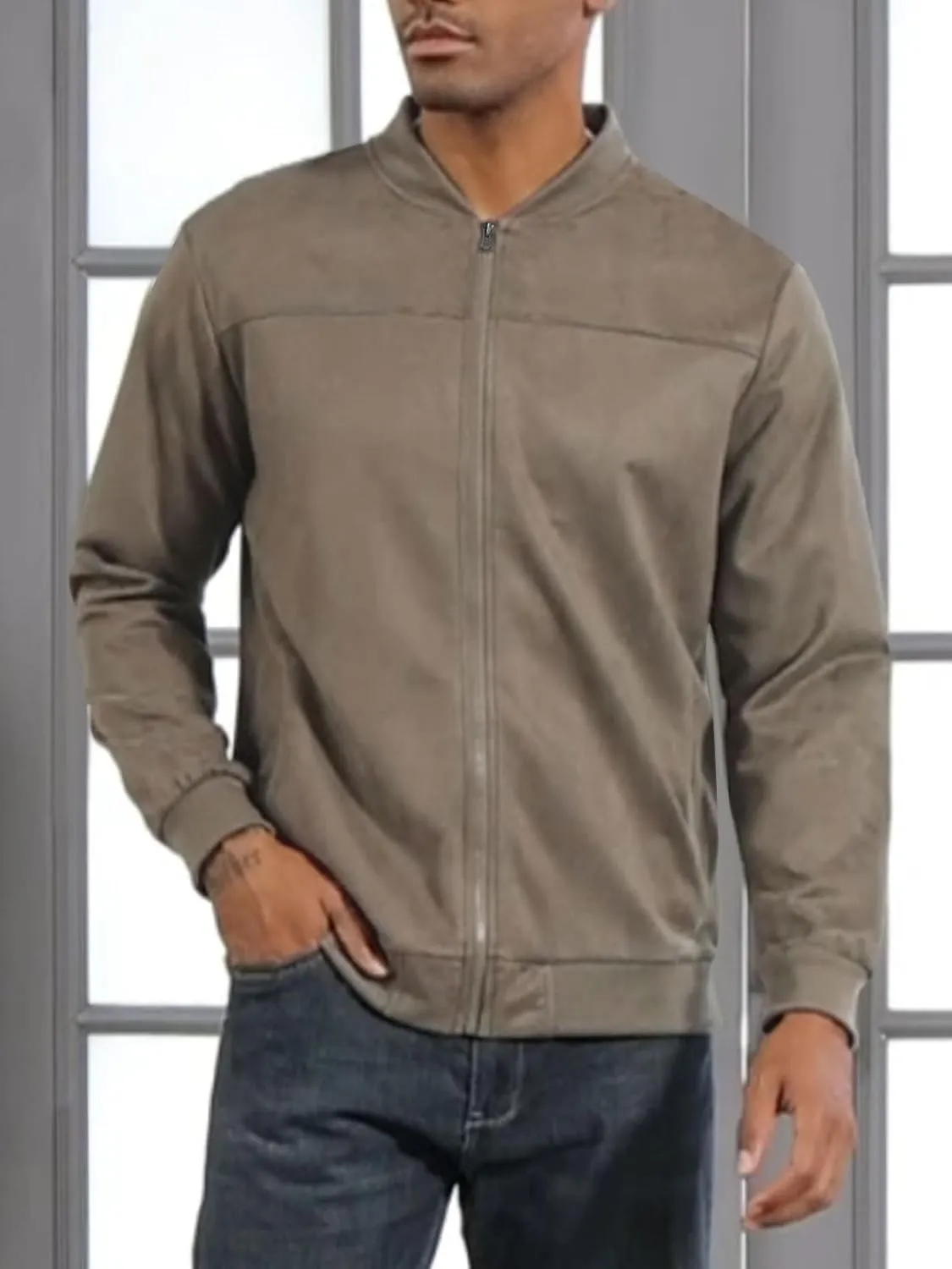 Men's Vintage Lightweight Suede Aviator Jacket Casual Stylish Fall Jackets Full Zip Knit Jackets