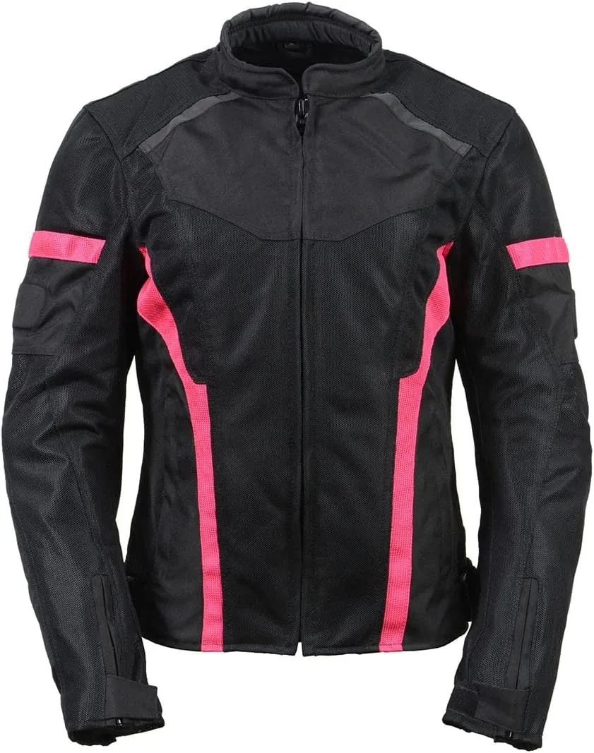Milwaukee Leather MPL2794 Black and Pink Mesh/Textile Armored Motorcycle Racer Jacket for Women - All Season Jackets
