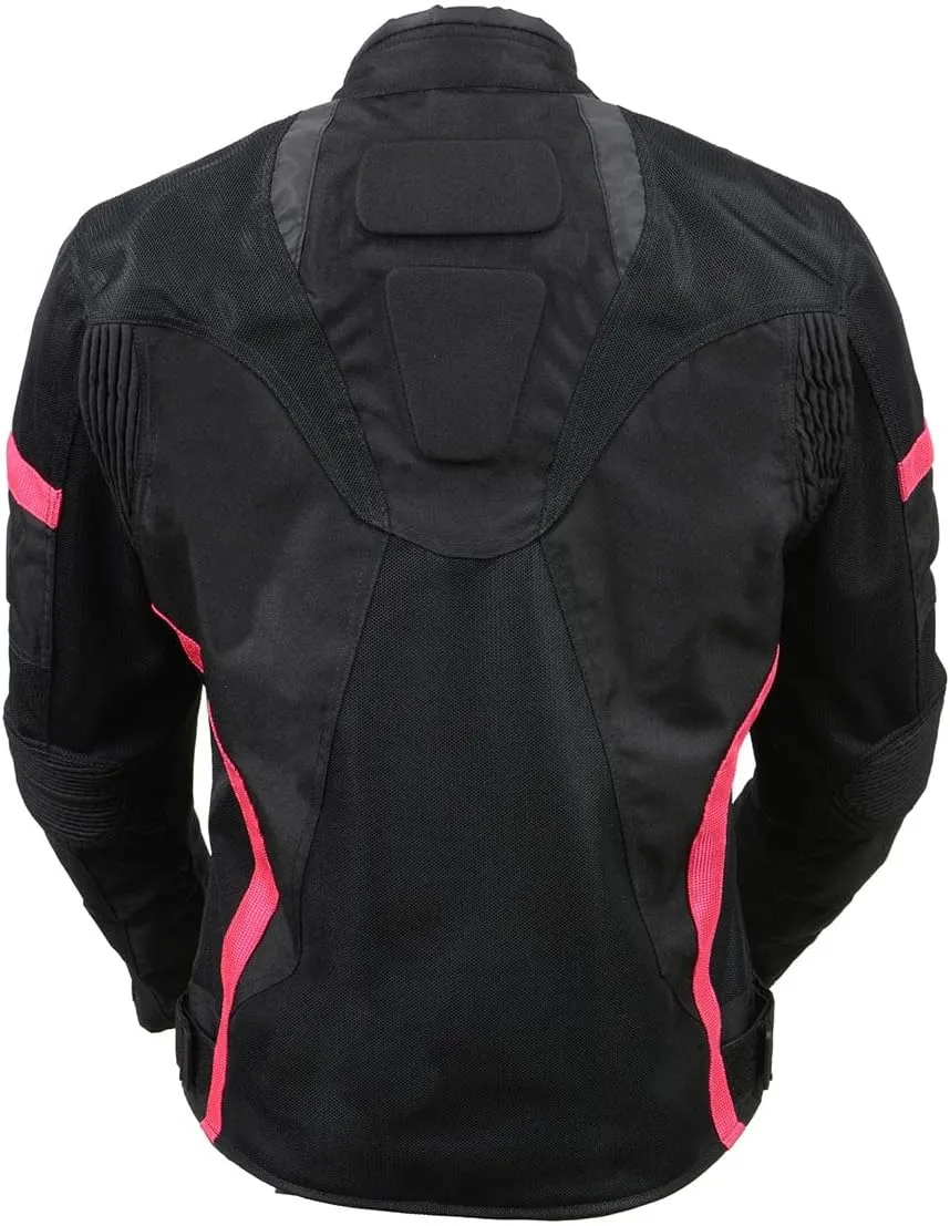 Milwaukee Leather MPL2794 Black and Pink Mesh/Textile Armored Motorcycle Racer Jacket for Women - All Season Jackets